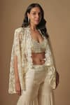 Buy_Asaga_Ivory Satin Organza Hand Embroidery Floral Cape Front Orlique Sharara Set _Online_at_Aza_Fashions