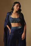 Buy_Asaga_Blue Satin Organza Hand Embroidery Abstract Cape Front Open Ibex Sharara Set _Online_at_Aza_Fashions