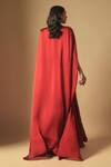 Shop_Asaga_Red Satin Organza Hand Embroidery Abstract Cape Front Pepper Sharara Set _at_Aza_Fashions