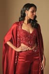 Buy_Asaga_Red Satin Organza Hand Embroidery Abstract Cape Front Pepper Sharara Set _Online_at_Aza_Fashions