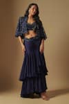 Buy_Asaga_Blue Satin Organza Hand Embroidery Floral Cape Front Open Marasu And Skirt Set _at_Aza_Fashions