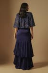 Shop_Asaga_Blue Satin Organza Hand Embroidery Floral Cape Front Open Marasu And Skirt Set _at_Aza_Fashions