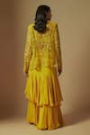 Shop_Asaga_Yellow Satin Organza Hand Embroidery Floral Jacket Front Umble And Skirt Set _at_Aza_Fashions