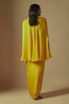 Shop_Asaga_Yellow Satin Organza Hand Embroidery Abstract Cape Front Flux And Skirt Set _at_Aza_Fashions