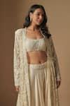 Asaga_Ivory Satin Organza Hand Embroidery Floral Jacket Front Evoke And Sharara Set _Online_at_Aza_Fashions