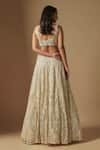 Shop_Asaga_Ivory Satin Organza Hand Embroidery Abstract Plunge Neck Ambler Lehenga Set _at_Aza_Fashions