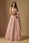 Buy_Asaga_Pink Satin Organza Hand Embroidery Abstract Scoop Neck Eke Lehenga Set _at_Aza_Fashions