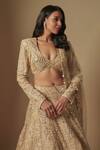 Buy_Asaga_Gold Satin Organza Hand Embroidery Abstract Plunge Neck Bronx Lehenga Set _Online_at_Aza_Fashions