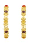 Shop_Zariin_Multi Color Garnet Navratan Stone Studded Hoops _at_Aza_Fashions