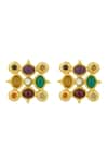 Shop_Zariin_Multi Color Garnet Geometric Carved Stud Earrings _at_Aza_Fashions