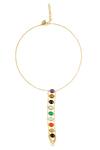 Shop_Zariin_Multi Color Garnet Power Within Navratan Lariat Necklace _at_Aza_Fashions