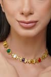 Buy_Zariin_Multi Color Garnet Power Moves Navratna Stone Studded Choker Necklace _at_Aza_Fashions