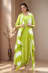 Buy_Khwaab by Sanjana Lakhani_Green Bandhej Dhoti Jumpsuit With Asymmetrical Leheriya Jacket _at_Aza_Fashions