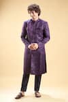 Buy_Aryavir Malhotra_Wine Soft Jacquard Embroidery Floral Thread Sherwani With Pyjama _at_Aza_Fashions