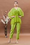 Buy_Khwaab by Sanjana Lakhani_Green Top Georgette Zari Work V Neck Kaftan And Cigarette Pant Set 