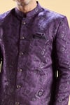 Aryavir Malhotra_Wine Soft Jacquard Embroidery Floral Thread Sherwani With Pyjama _at_Aza_Fashions