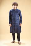 Buy_Arihant Rai Sinha_Blue Silk, Jacquard Embroidery Leaf Thread Sherwani With Pyjama_Online_at_Aza_Fashions