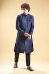 Shop_Arihant Rai Sinha_Blue Silk, Jacquard Embroidery Leaf Thread Sherwani With Pyjama_Online_at_Aza_Fashions