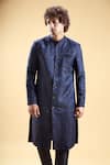 Arihant Rai Sinha_Blue Silk, Jacquard Embroidery Leaf Thread Sherwani With Pyjama_at_Aza_Fashions