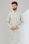 Kasbah_Blue Georgette Embroidered Paisley Chikankari Kurta _Online_at_Aza_Fashions