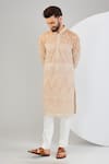 Buy_Kasbah_Beige Georgette Embroidered Geometric Chikankari Kurta _at_Aza_Fashions