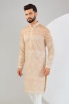 Kasbah_Beige Georgette Embroidered Geometric Chikankari Kurta _Online_at_Aza_Fashions