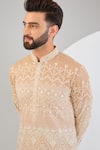 Buy_Kasbah_Beige Georgette Embroidered Geometric Chikankari Kurta _Online_at_Aza_Fashions