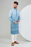 Buy_Kasbah_Blue Georgette Embroidered Floral Ombre Chikankari Kurta _at_Aza_Fashions