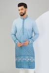 Kasbah_Blue Georgette Embroidered Floral Ombre Chikankari Kurta _Online_at_Aza_Fashions