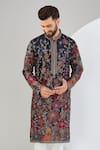 Kasbah_Blue Georgette Embroidered Floral Straight Kurta _Online_at_Aza_Fashions