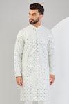 Kasbah_Ivory Silk Embroidered Mirror Straight Kurta _Online_at_Aza_Fashions