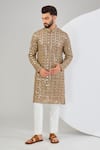 Buy_Kasbah_Brown Georgette Embroidered Mirror Stripe Straight Kurta _at_Aza_Fashions