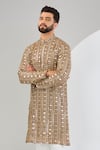 Kasbah_Brown Georgette Embroidered Mirror Stripe Straight Kurta _Online_at_Aza_Fashions