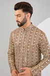 Buy_Kasbah_Brown Georgette Embroidered Mirror Stripe Straight Kurta _Online_at_Aza_Fashions