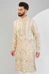 Kasbah_Beige Georgette Embroidered Mirror Thread Straight Kurta _Online_at_Aza_Fashions