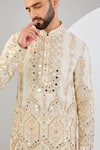 Buy_Kasbah_Beige Georgette Embroidered Mirror Thread Straight Kurta _Online_at_Aza_Fashions