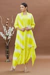 Buy_Khwaab by Sanjana Lakhani_Yellow Bandhej Dhoti Jumpsuit With Leheriya Jacket 