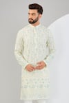 Kasbah_Ivory Georgette Embroidered Chikankari Floral Sequin Kurta _Online_at_Aza_Fashions