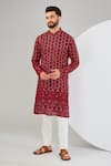 Buy_Kasbah_Red Georgette Embroidered Chikankari Zig-zag Straight Kurta _at_Aza_Fashions