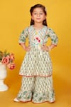 Maaikid_White Cotton Print Floral Peplum Kurta With Palazzo _Online_at_Aza_Fashions