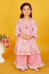 Buy_Maaikid_Pink Cotton Print Floral Peplum Kurta With Flared Pant _at_Aza_Fashions