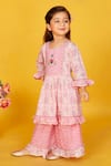 Buy_Maaikid_Pink Cotton Print Floral Peplum Kurta With Flared Pant _Online_at_Aza_Fashions