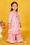 Shop_Maaikid_Pink Cotton Print Floral Peplum Kurta With Flared Pant _Online_at_Aza_Fashions