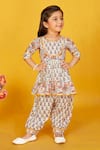 Maaikid_Red Cotton Print Floral Peplum Kurta With Salwar Pant _Online_at_Aza_Fashions