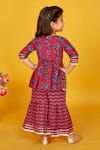 Shop_Maaikid_Red Cotton Print Leaf Peplum Kurta With Sharara _at_Aza_Fashions