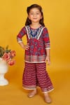 Maaikid_Red Cotton Print Leaf Peplum Kurta With Sharara _Online_at_Aza_Fashions