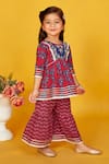 Buy_Maaikid_Red Cotton Print Leaf Peplum Kurta With Sharara _Online_at_Aza_Fashions