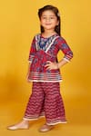 Shop_Maaikid_Red Cotton Print Leaf Peplum Kurta With Sharara _Online_at_Aza_Fashions