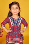 Maaikid_Red Cotton Print Leaf Peplum Kurta With Sharara _at_Aza_Fashions