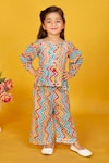 Buy_Maaikid_Pink Cotton Print Line Pleated Kurta With Pant _at_Aza_Fashions